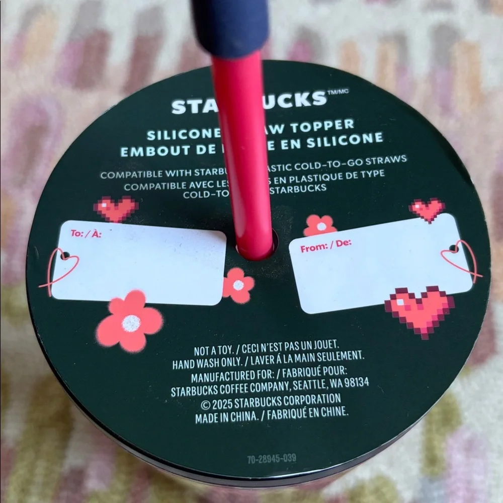 💕Valentine’s Day Starbucks NWT Flower Power Pixelated Heart Tumbler Straw Topper